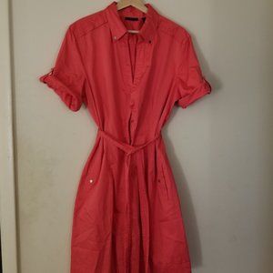 Coral shirt dress